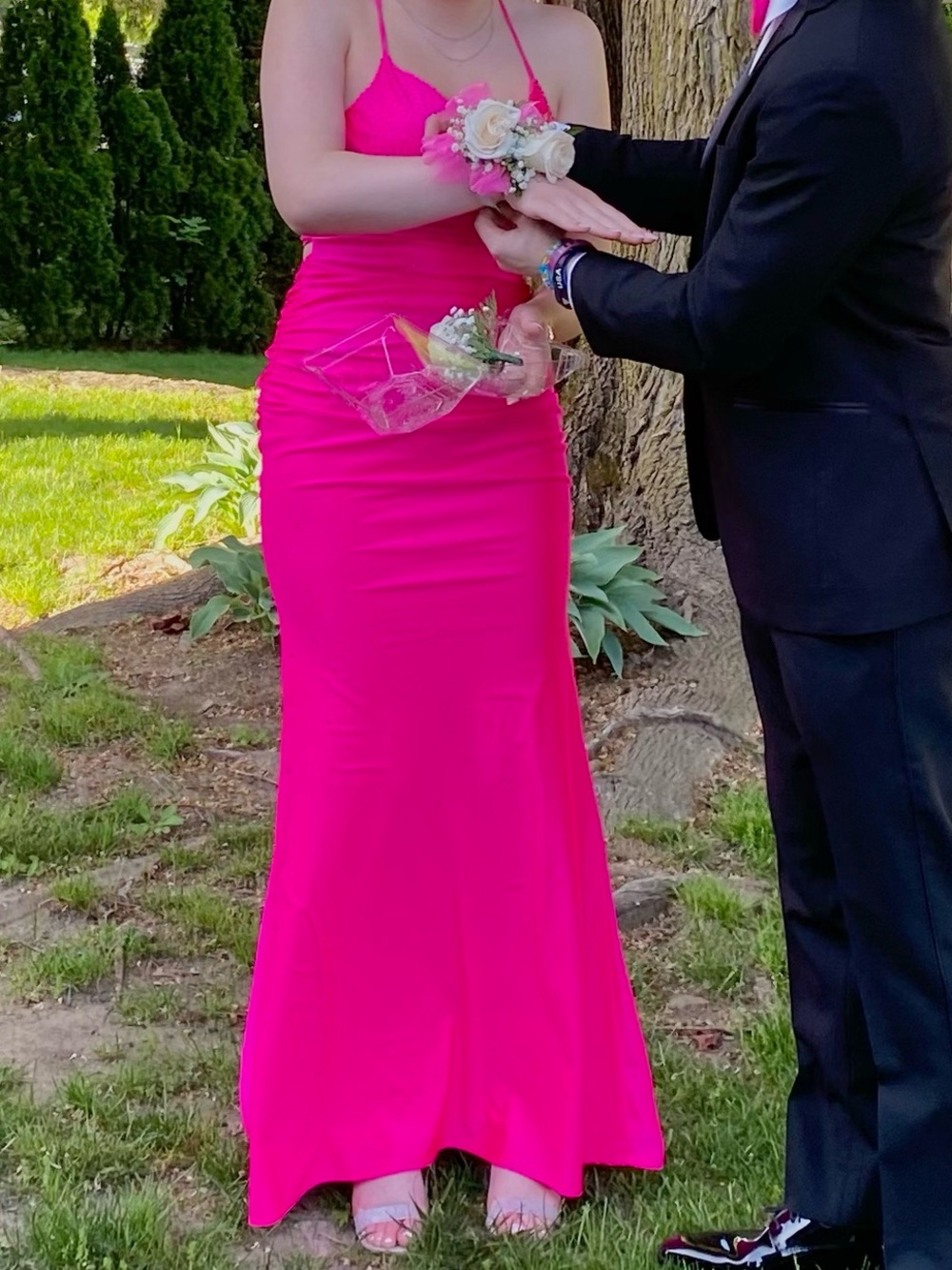 Aria Hot Pink Spaghetti-Strap Prom Dress